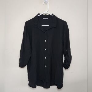 Women's Florencia Made In Italy Black Button Front Shirt Sz Med/Large